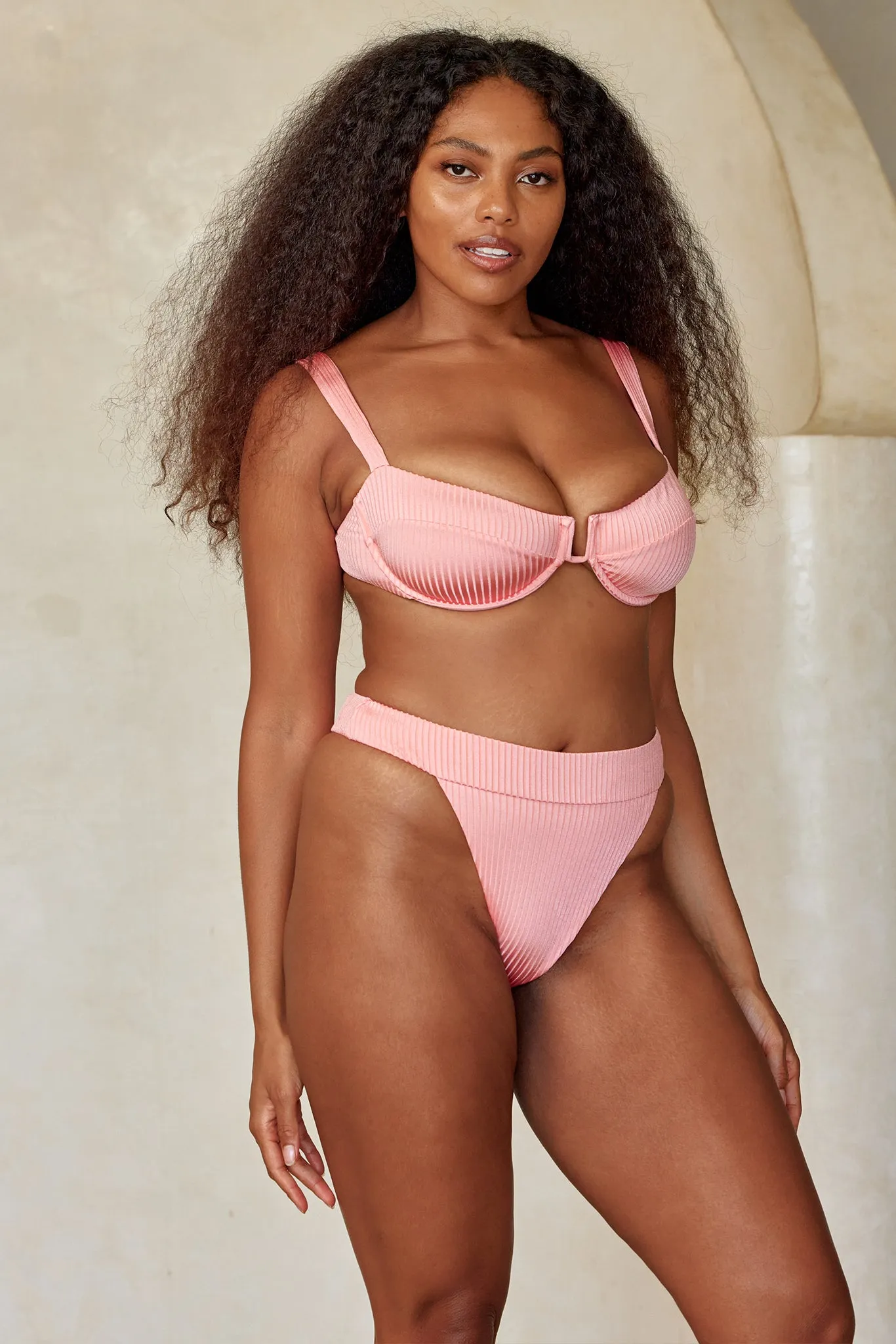 Argentina Bottom - Guava Wide Rib Monday Swimwear