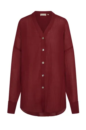 Barcelona Tunic - Burgundy Crinkle Linen Monday Swimwear