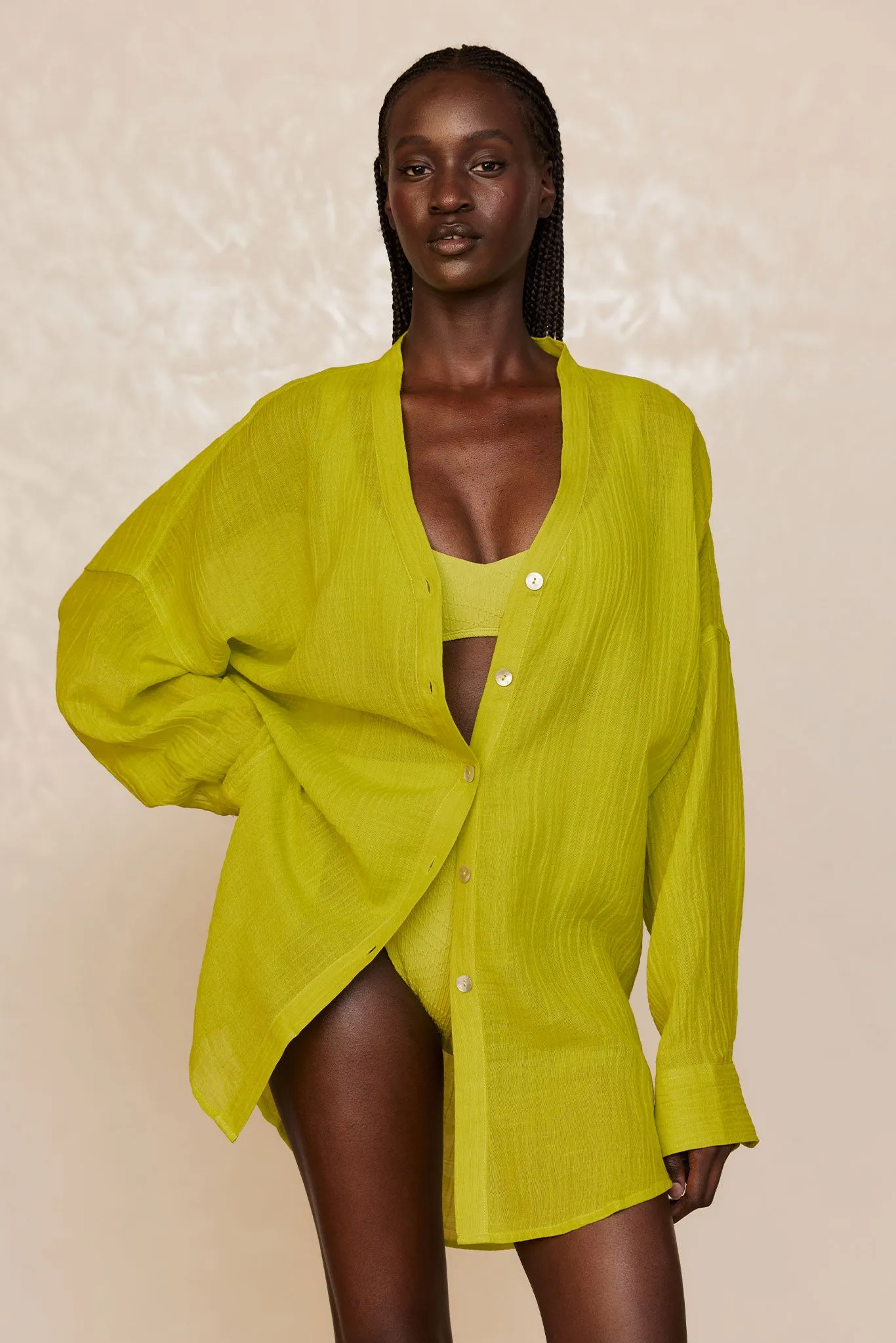 Barcelona Tunic - Chartreuse Crinkle Linen Monday Swimwear