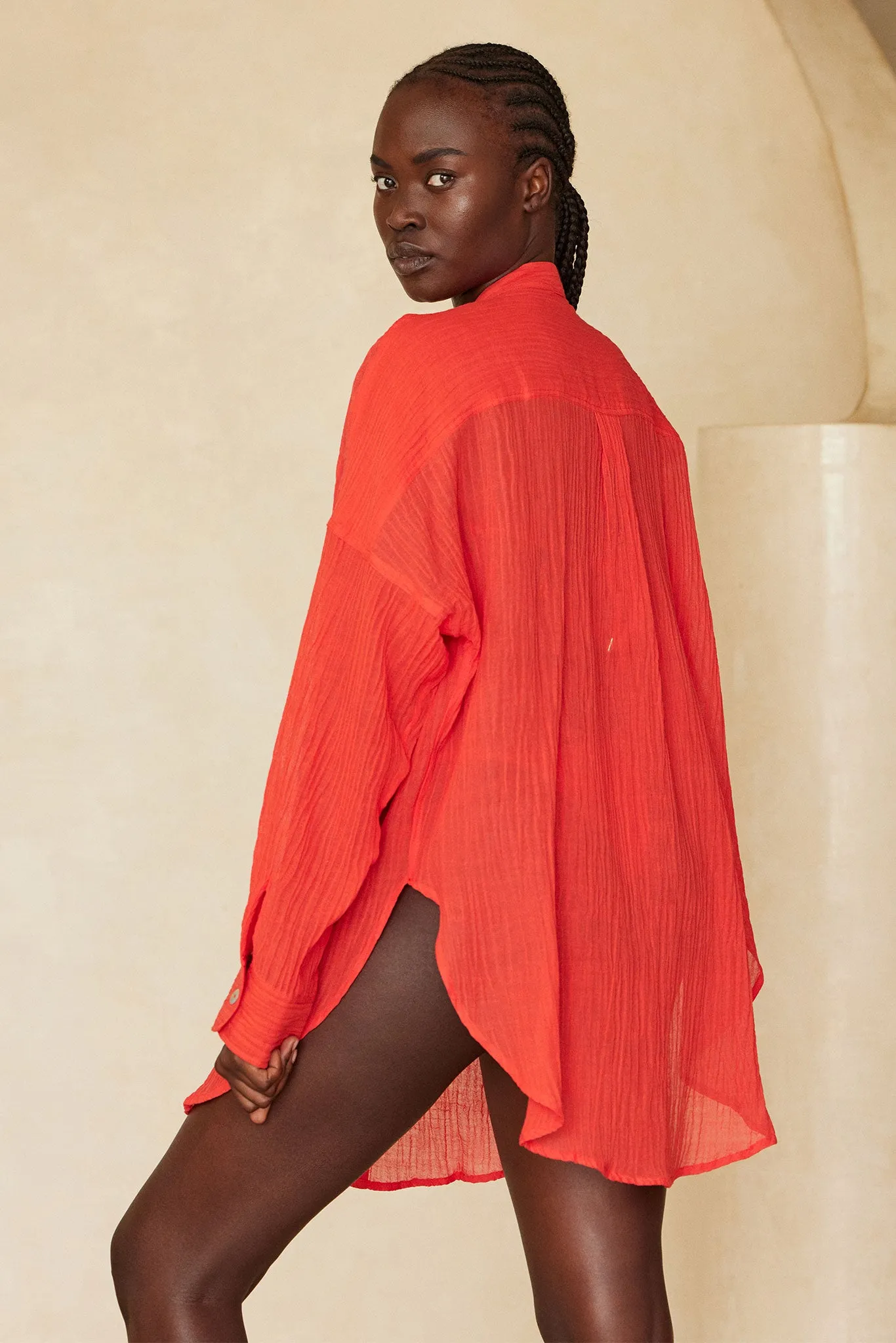 Barcelona Tunic - Chili Pepper Crinkle Linen Monday Swimwear