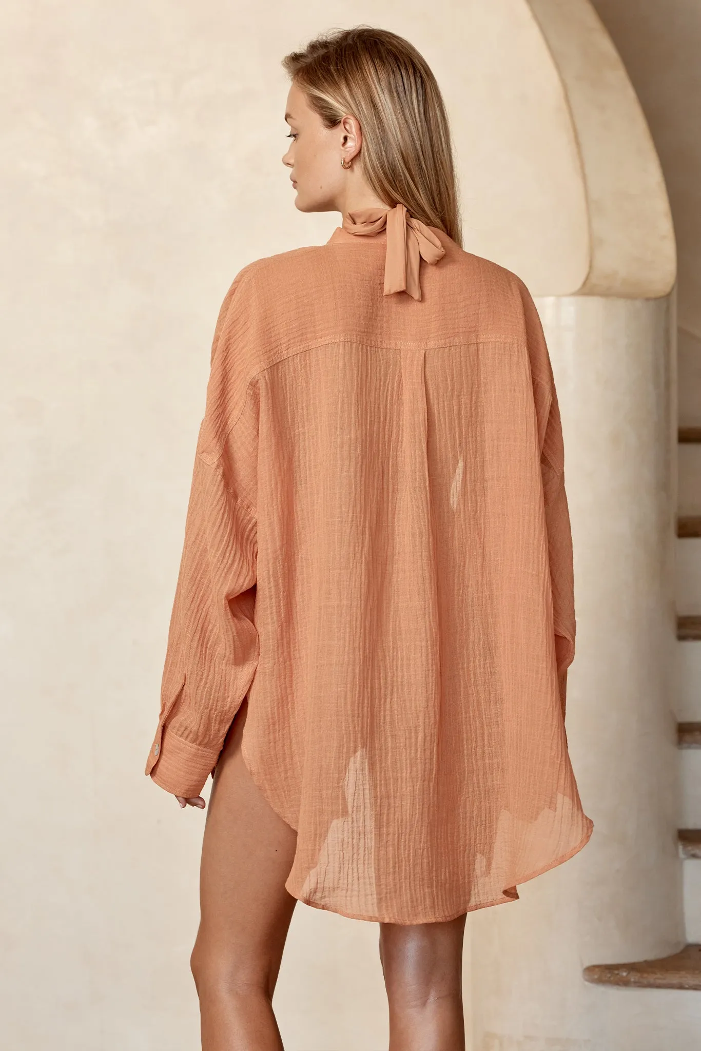 Barcelona Tunic - Desert Rose Crinkle Linen Monday Swimwear