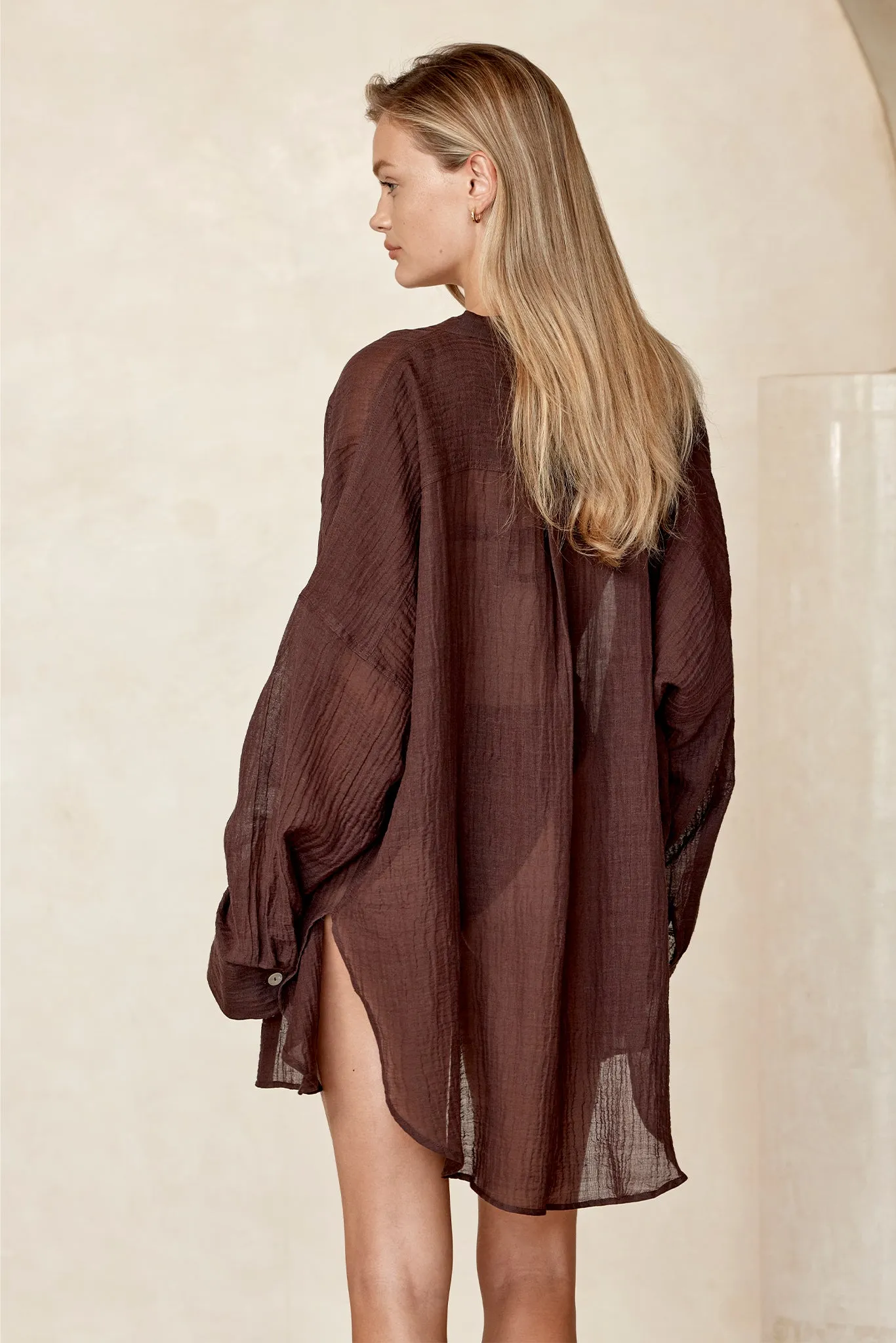 Barcelona Tunic - Espresso Crinkle Linen Monday Swimwear