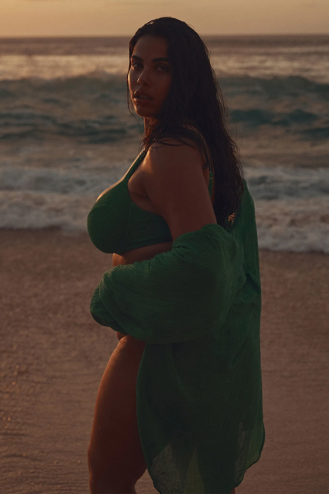 Barcelona Tunic - Palm Green Crinkle Linen Monday Swimwear