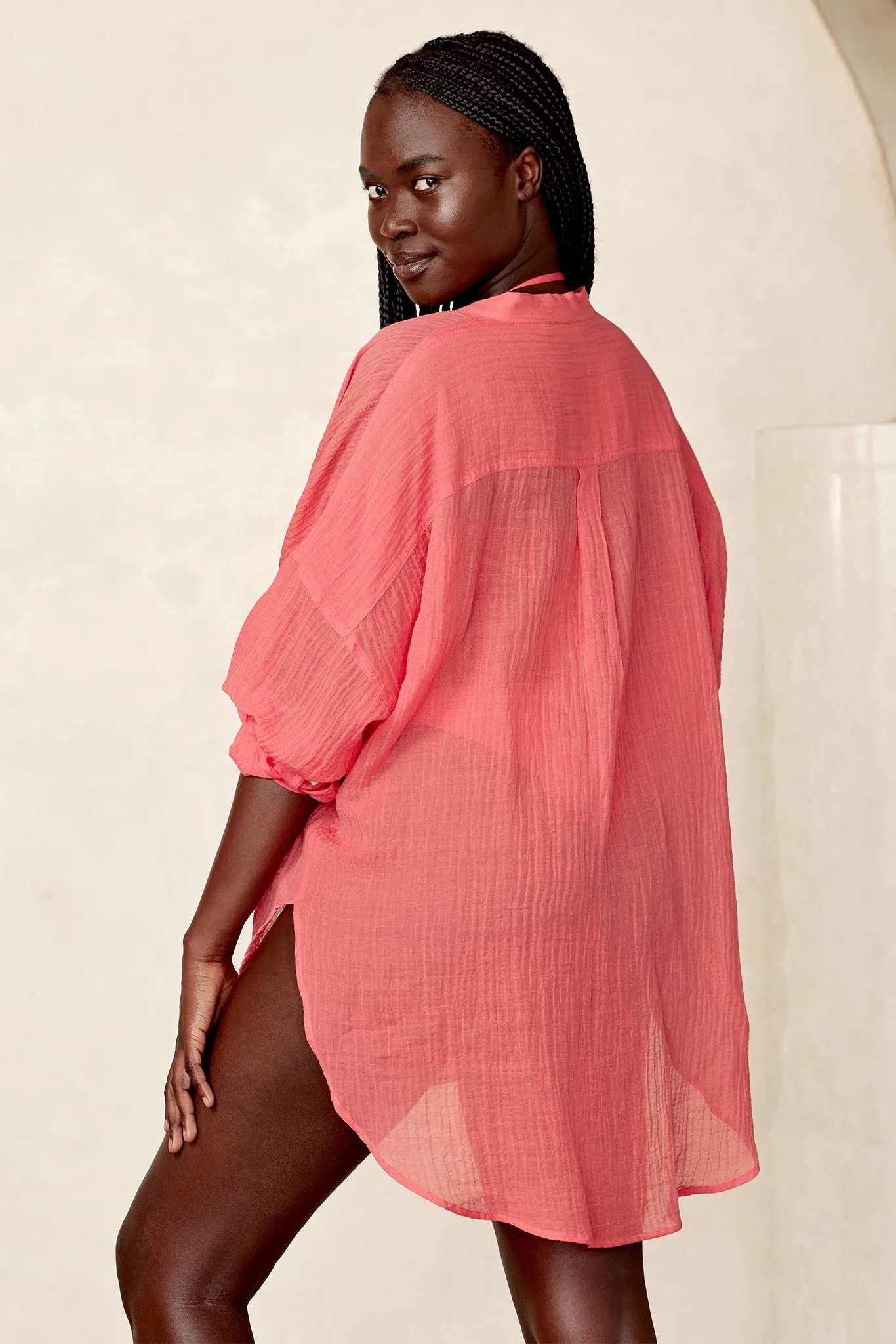 Barcelona Tunic - Strawberry Crinkle Linen Monday Swimwear