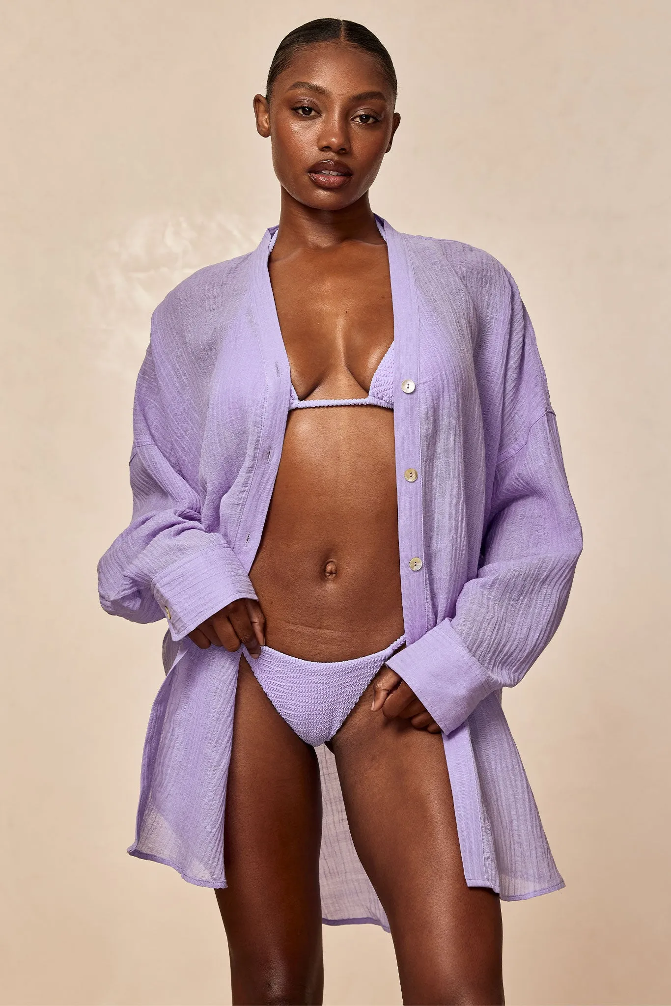 Barcelona Tunic - Wisteria Crinkle Linen Monday Swimwear