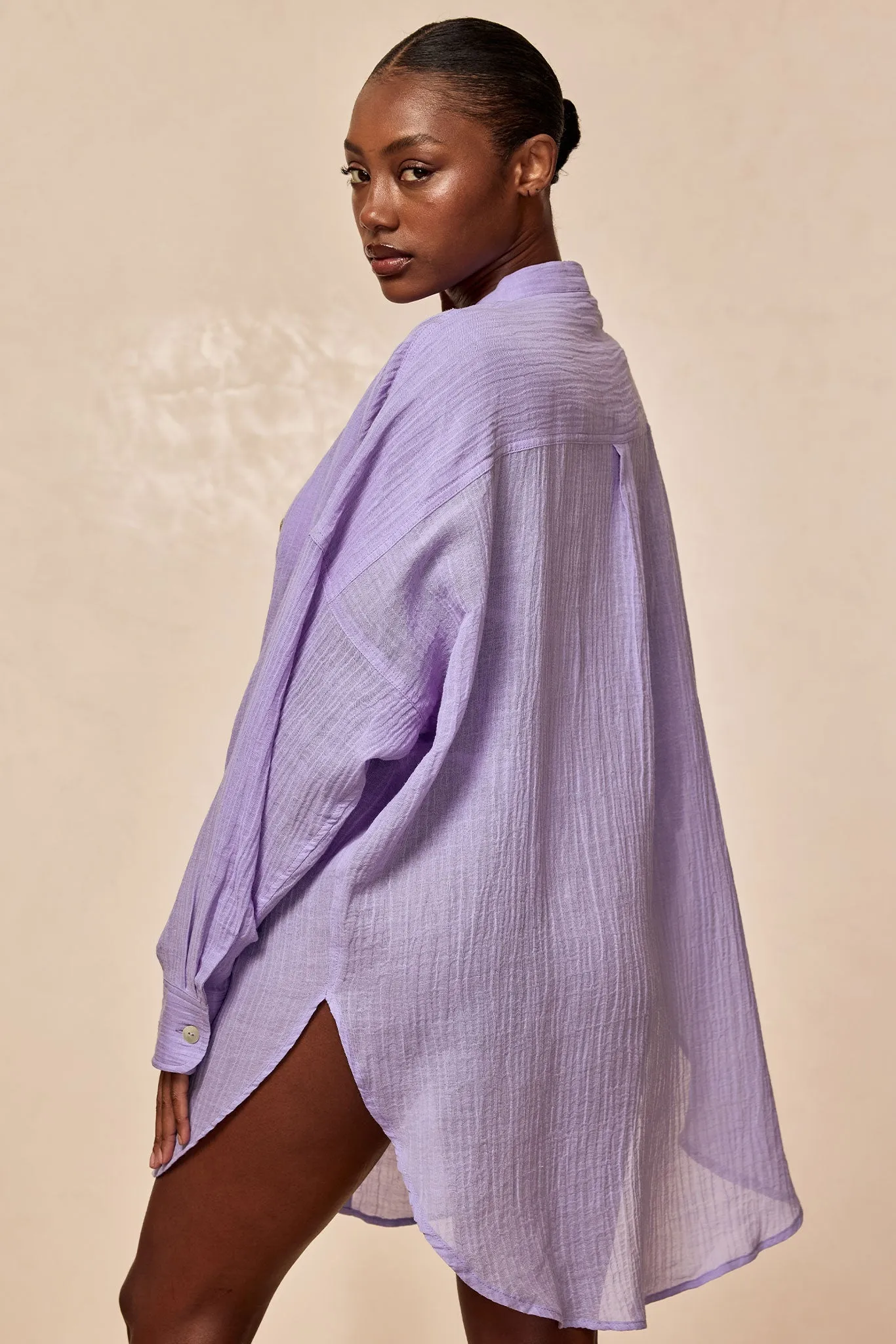 Barcelona Tunic - Wisteria Crinkle Linen Monday Swimwear