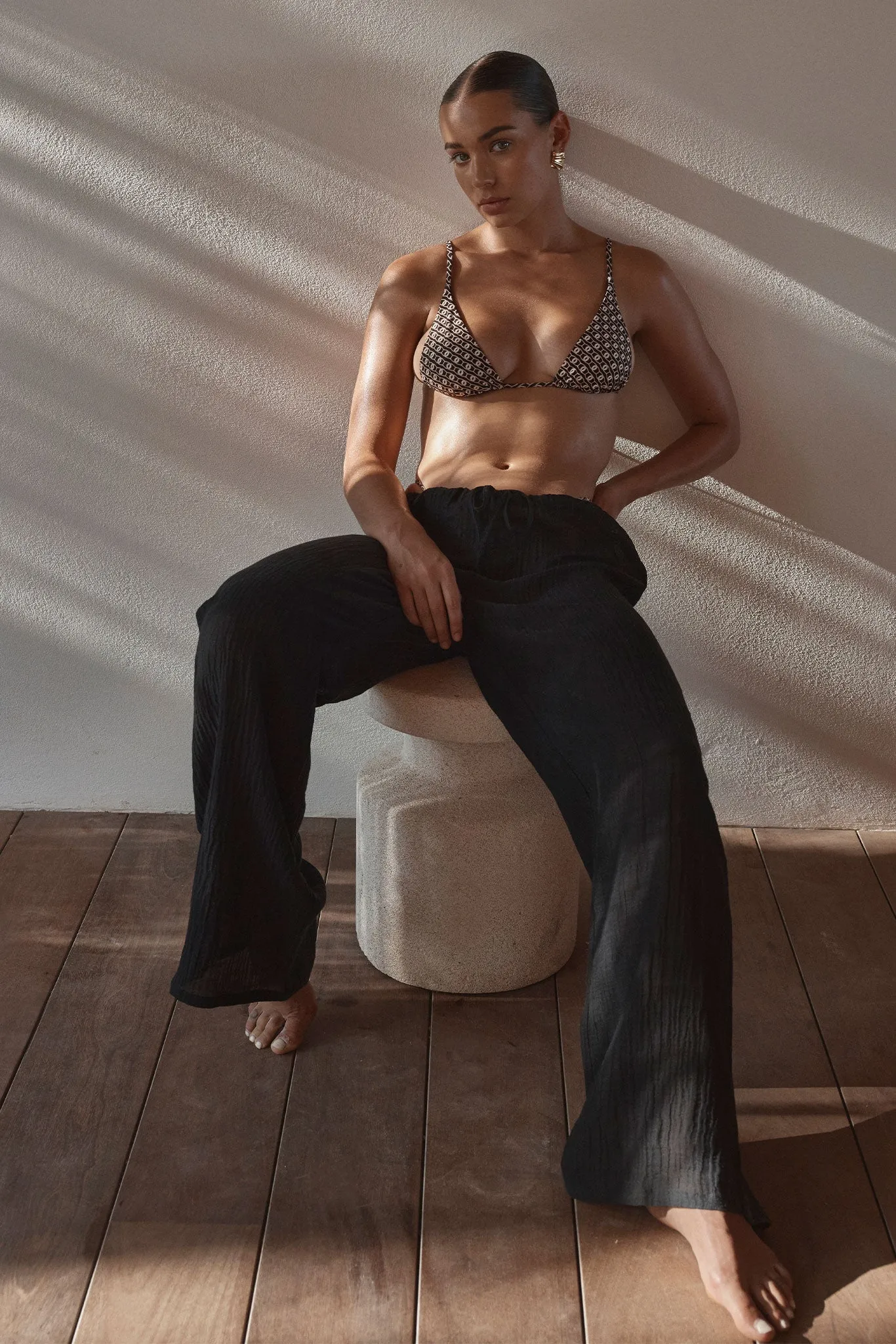 Belize Pant - Black Crinkle Linen Monday Swimwear