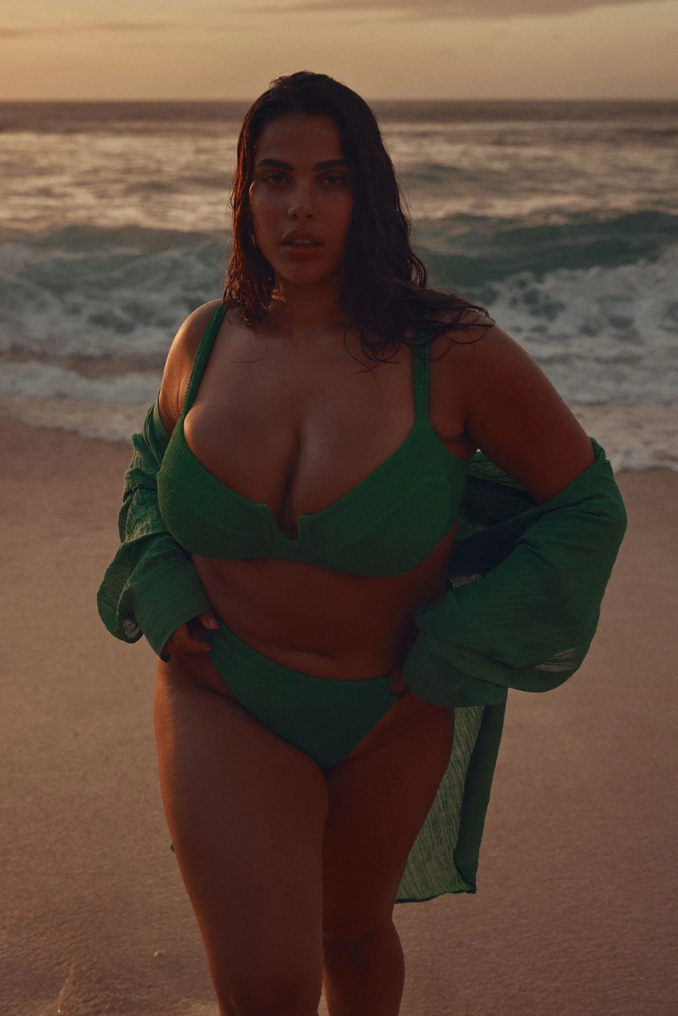 Clovelly Top - Palm Green Crinkle Monday Swimwear
