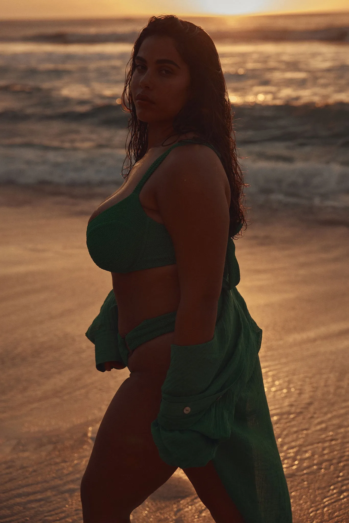 Clovelly Top - Palm Green Crinkle Monday Swimwear