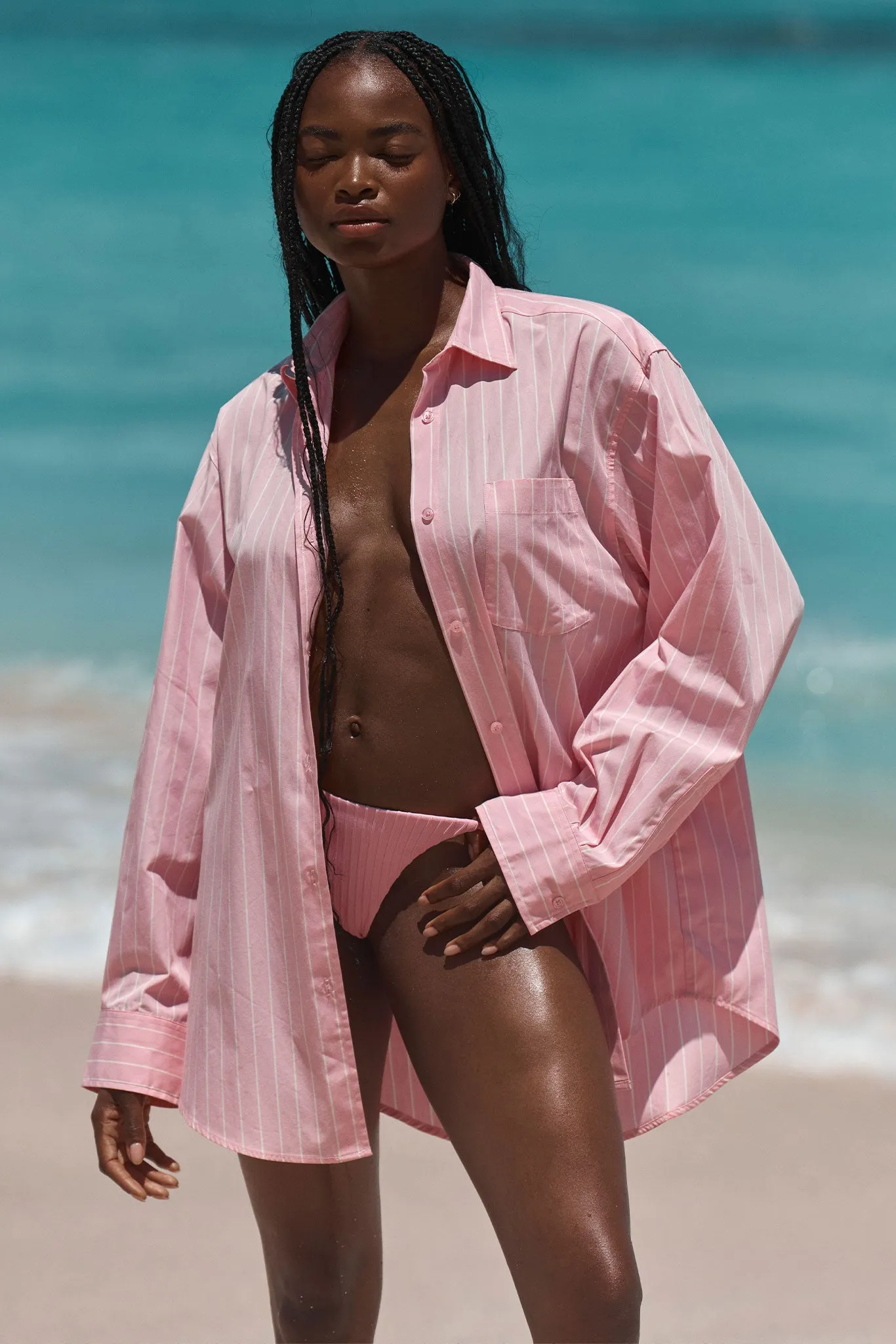 La Jolla Shirt - Cherry Blossom Stripe Monday Swimwear
