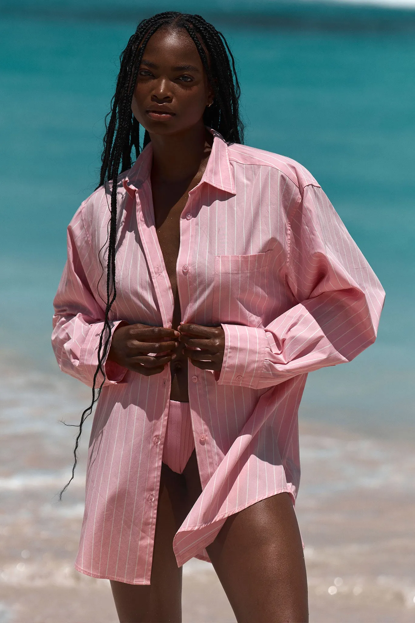 La Jolla Shirt - Cherry Blossom Stripe Monday Swimwear