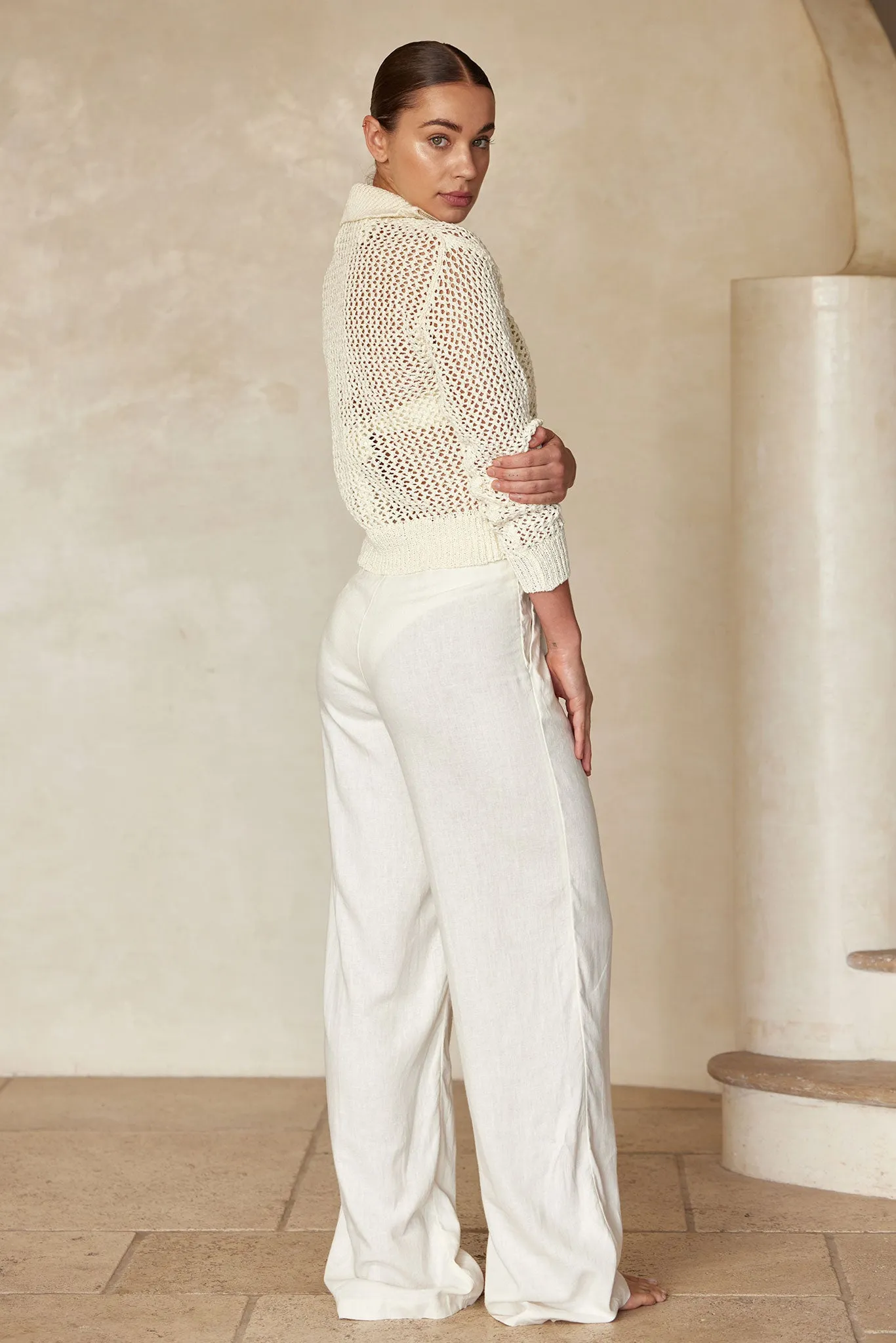 Lisbon Quarter Zip Sweater - Ivory Petit Crochet Monday Swimwear