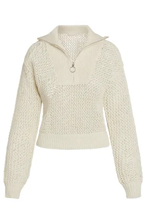 Lisbon Quarter Zip Sweater - Ivory Petit Crochet Monday Swimwear