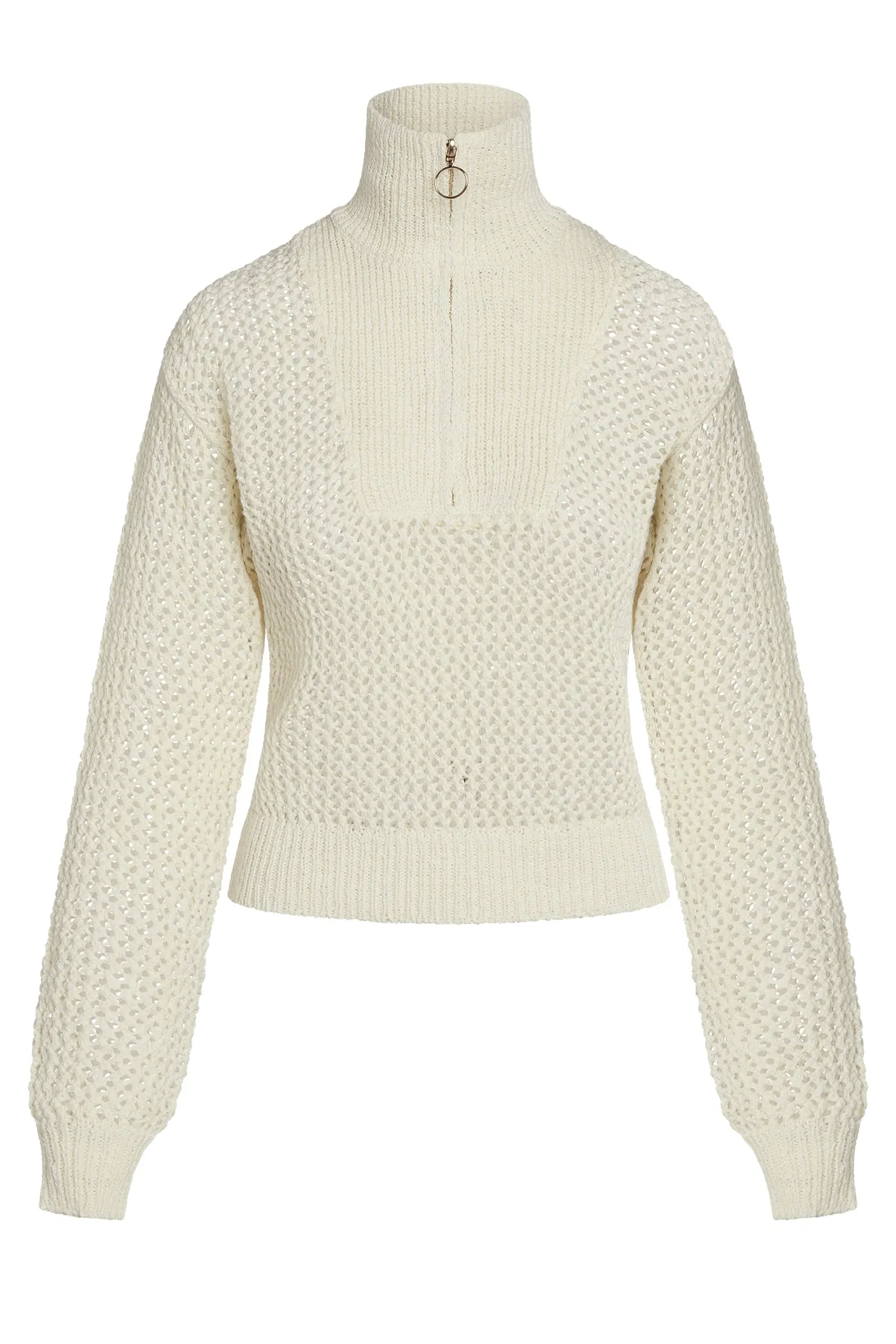 Lisbon Quarter Zip Sweater - Ivory Petit Crochet Monday Swimwear