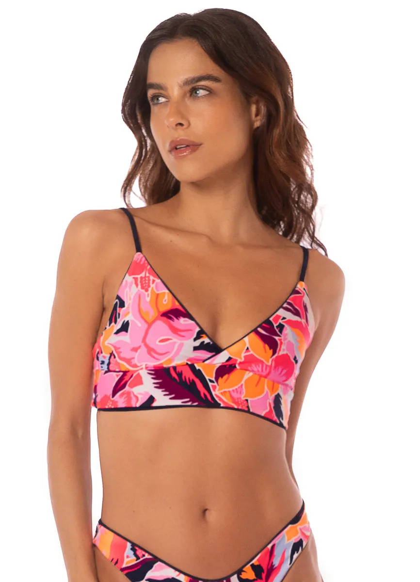 Maaji Blue Deep Criss Cross Triangle Long Line Bikini Top Maaji