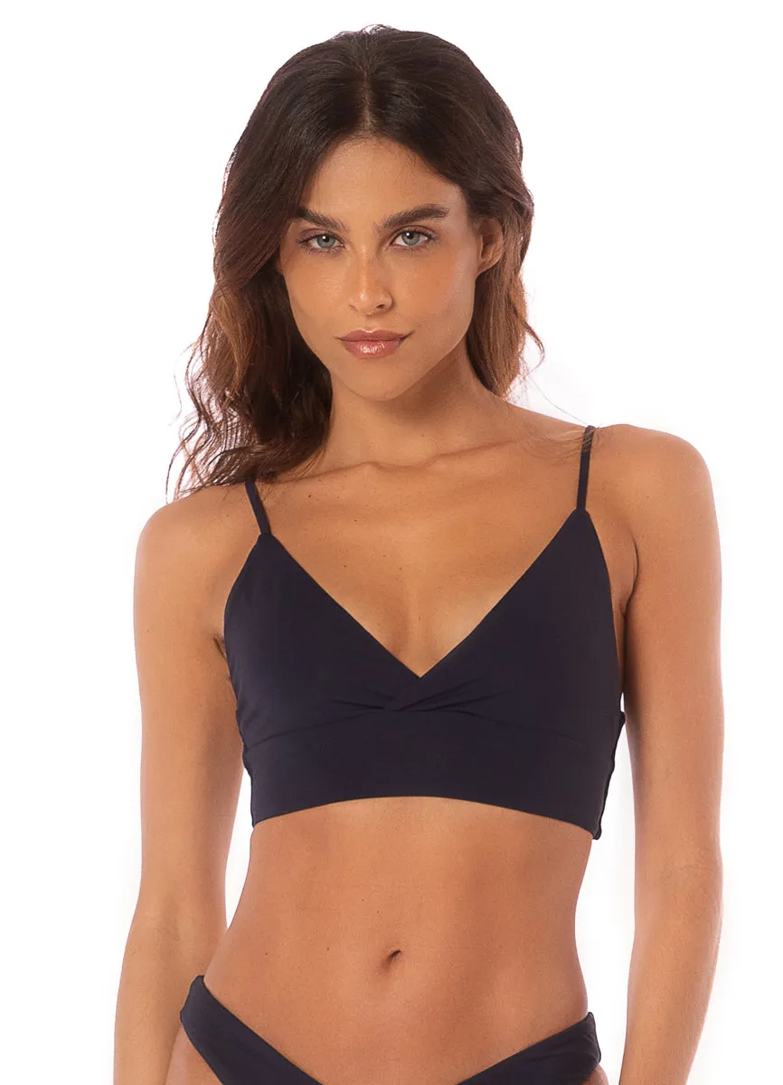 Maaji Blue Deep Criss Cross Triangle Long Line Bikini Top Maaji