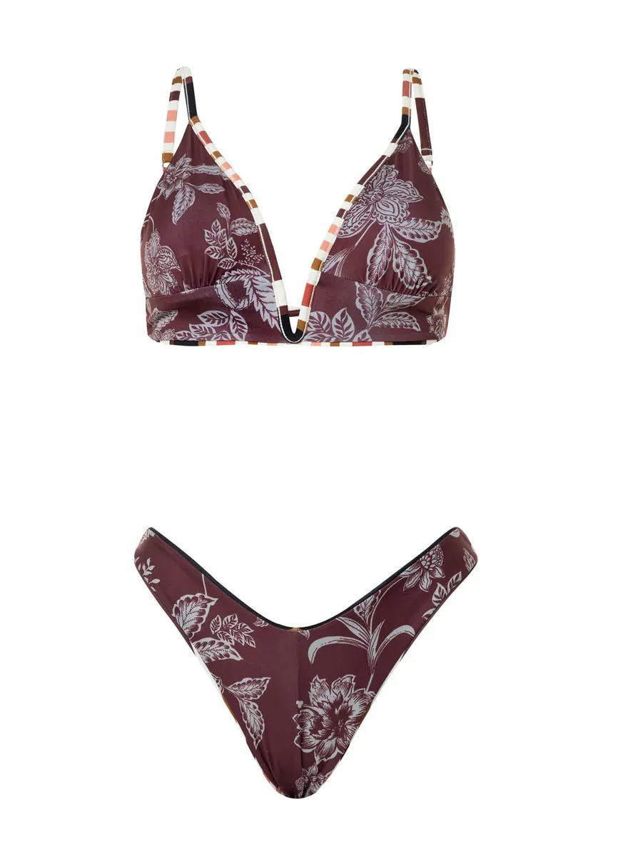 Maaji Burgundy Barcode Megan High Leg Bikini Bottom Maaji