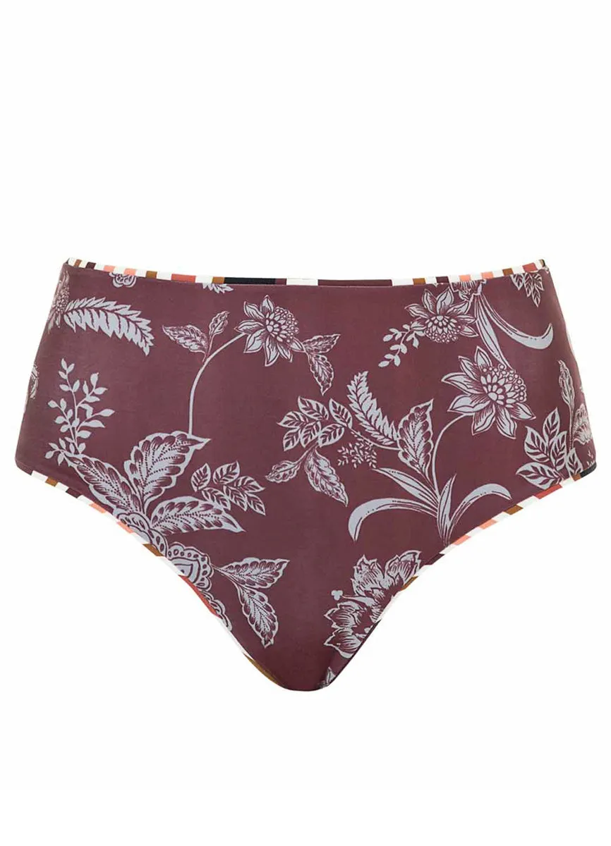Maaji Burgundy Barcode Venus Mid Rise Bikini Bottom Maaji