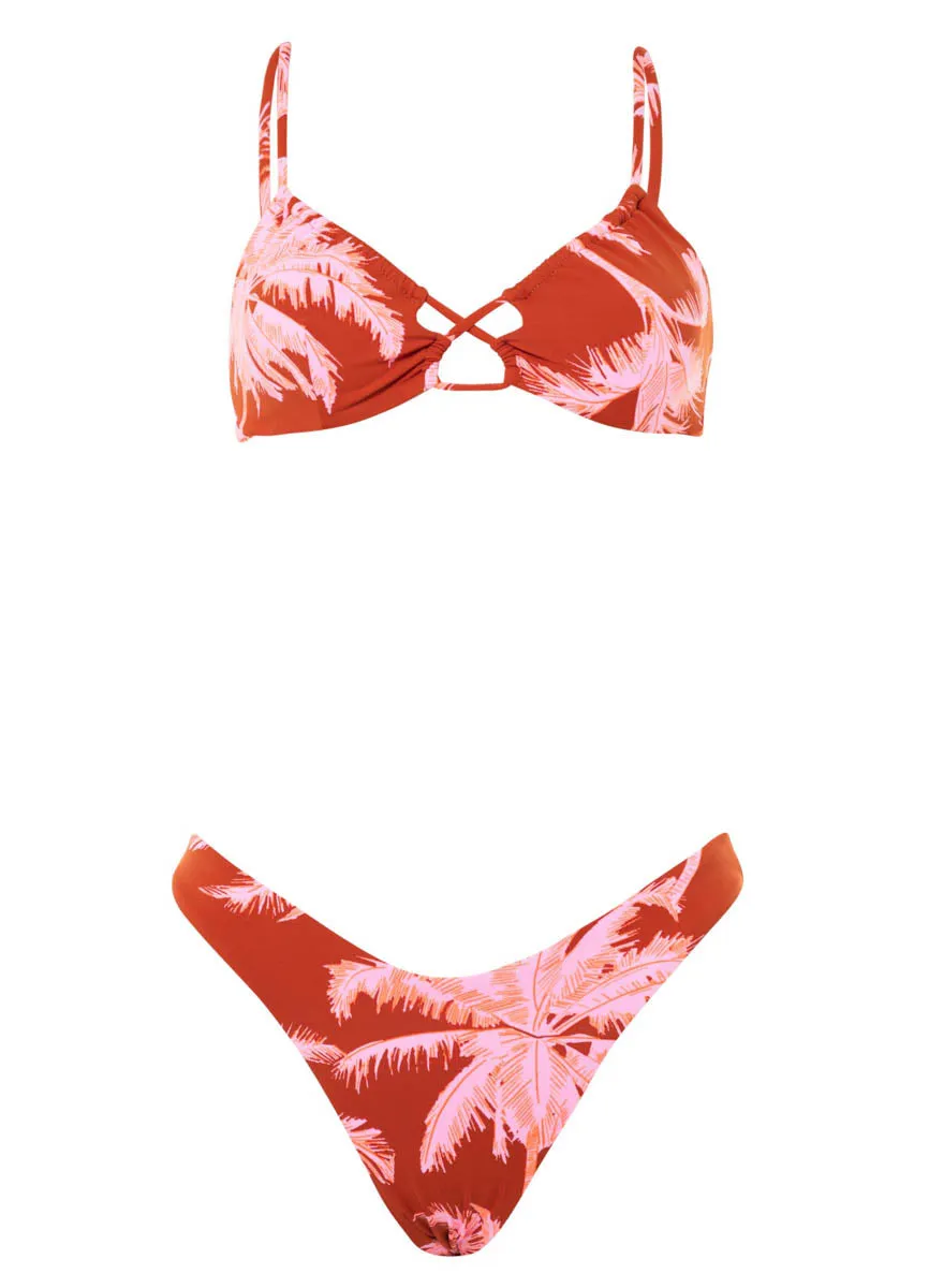 Maaji Darkred Palms Kelly Loop Front Triangle Bikini Top Maaji