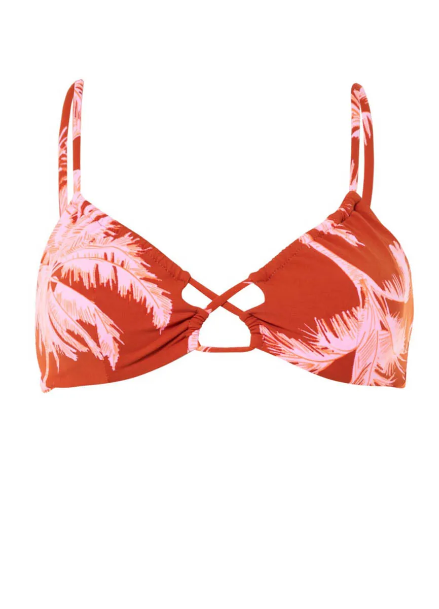 Maaji Darkred Palms Kelly Loop Front Triangle Bikini Top Maaji