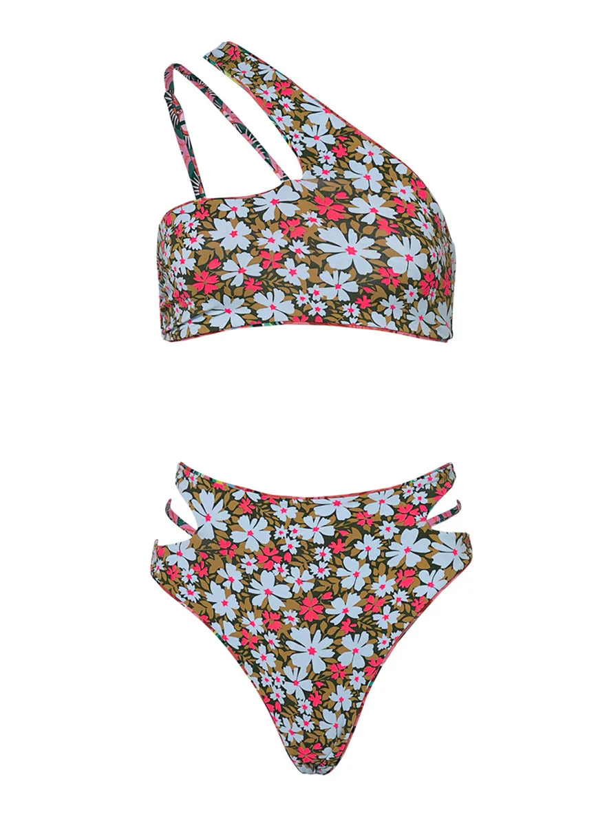 Maaji Flame Palms Eris High Rise Double Tab Side Bikini Bottom Maaji