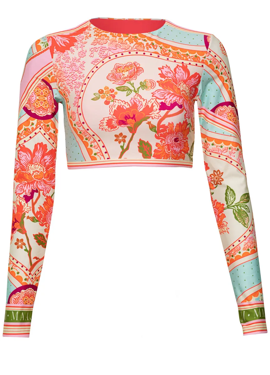 Maaji Floral Groove Spectacle Long Sleeve Crop Top Bikini Top Maaji