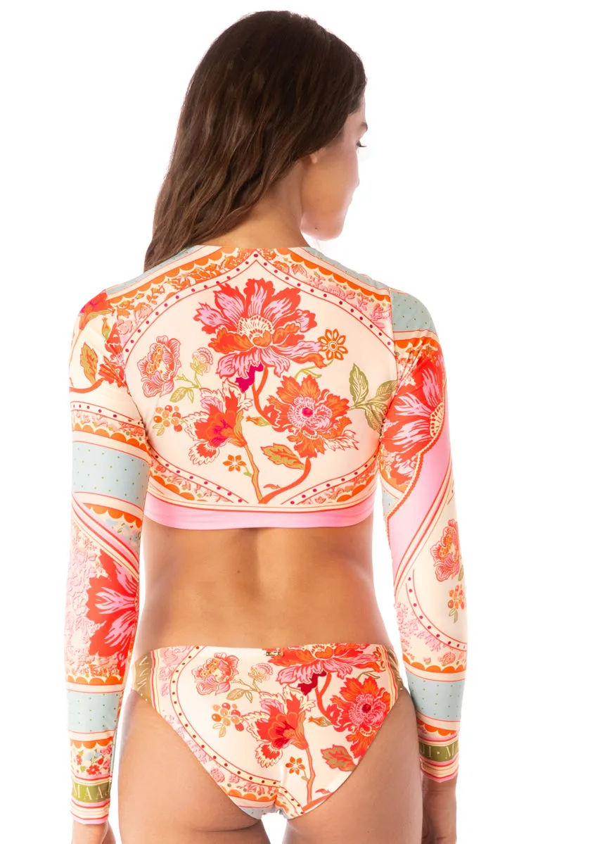 Maaji Floral Groove Spectacle Long Sleeve Crop Top Bikini Top Maaji