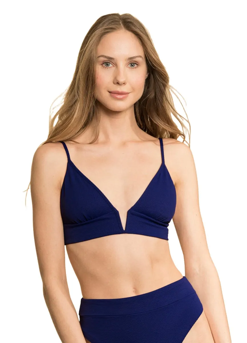 Maaji Indigo Blue Parade Long Line Triangle Bikini Top Maaji