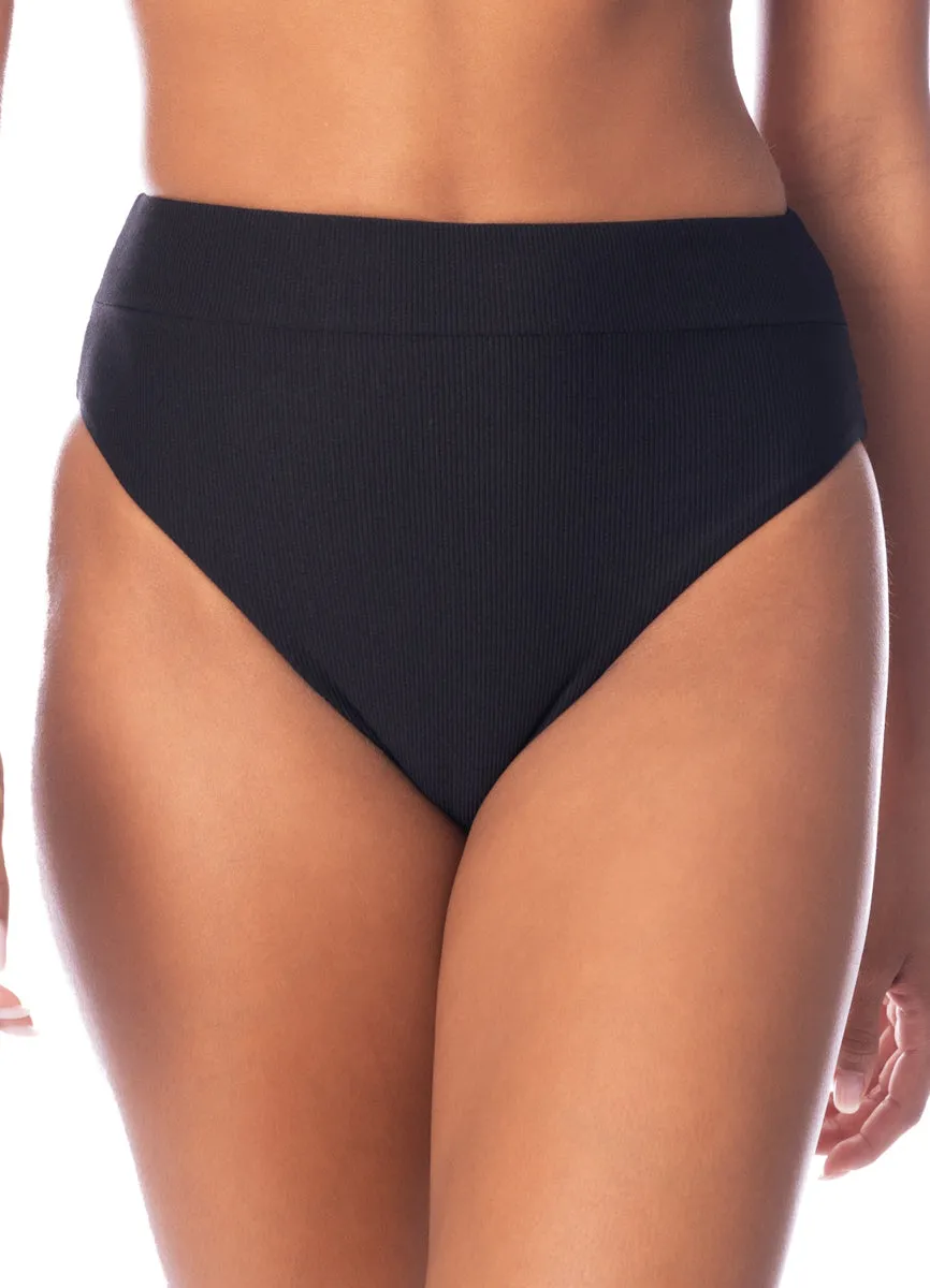 Maaji Jade Black Suzy Q High Rise Classic Bikini Bottom Maaji