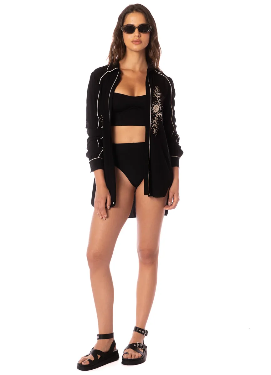 Maaji Midnight Shadow Oasis High Rise Lace Up Bikini Bottom Maaji