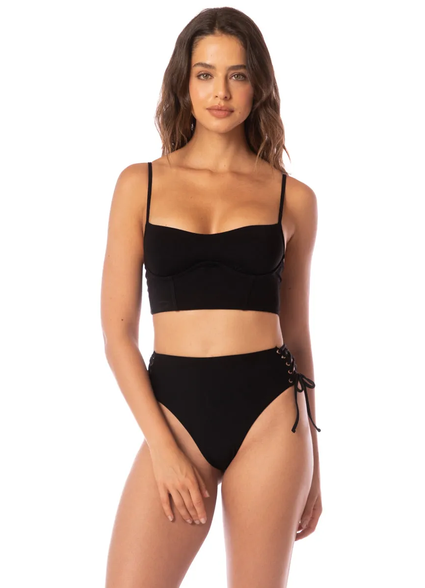 Maaji Midnight Shadow Oasis High Rise Lace Up Bikini Bottom Maaji