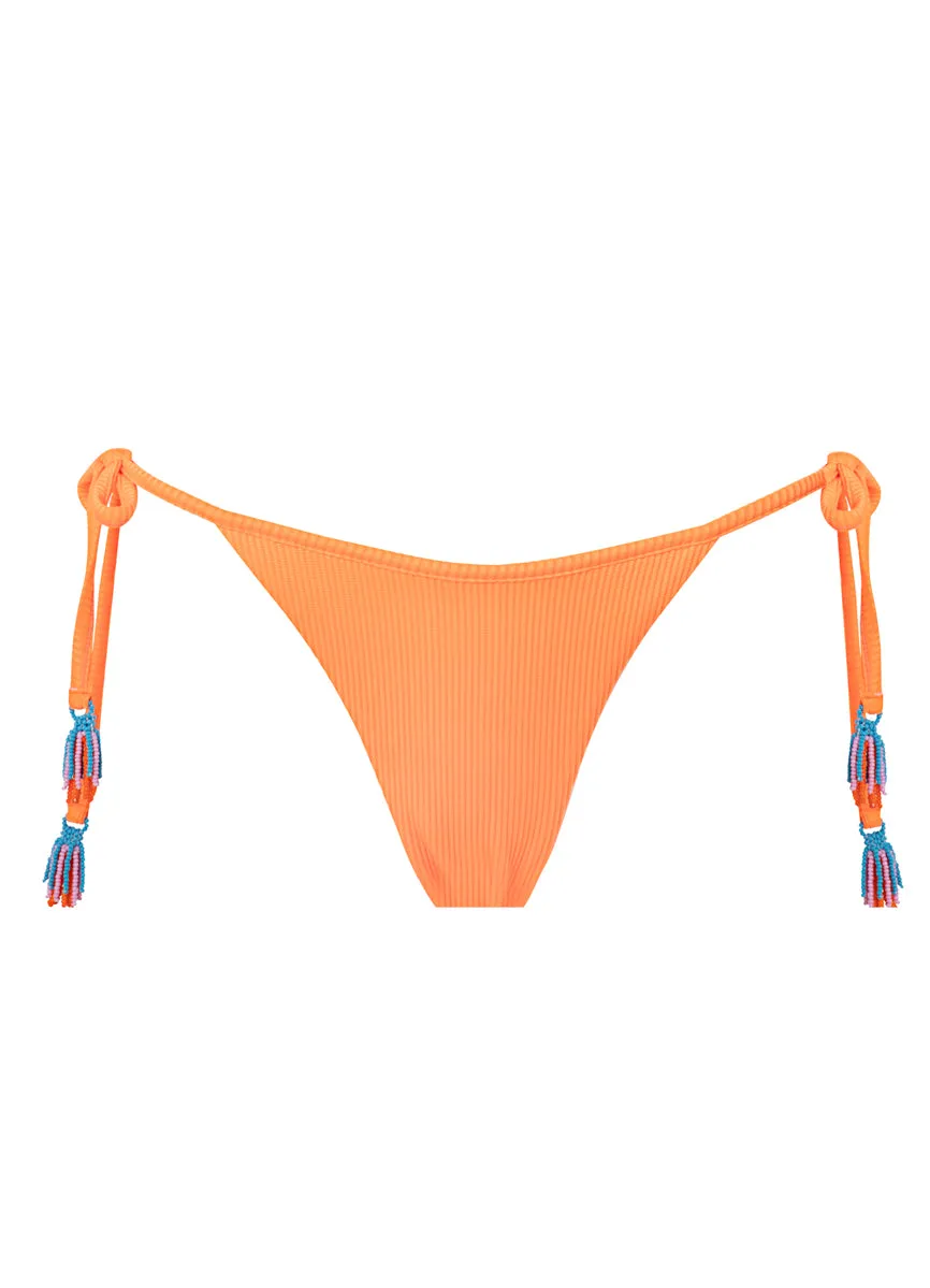 Maaji Neon Orange Tulum Mid Rise Tie Side Bikini Bottom Maaji