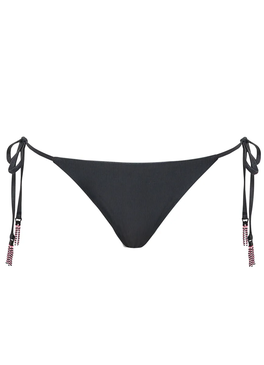 Maaji Onyx Black Shining Low Rise Tie Side Bikini Bottom Maaji