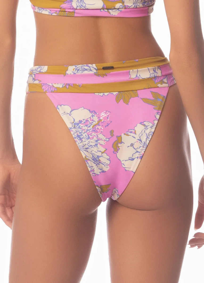 Maaji Pink Fiore Sienna High Rise Classic Bikini Bottom Maaji