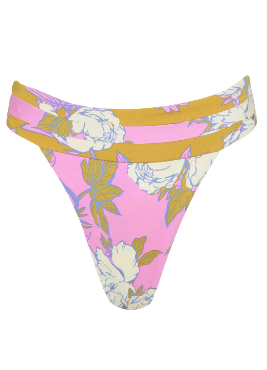 Maaji Pink Fiore Sienna High Rise Classic Bikini Bottom Maaji