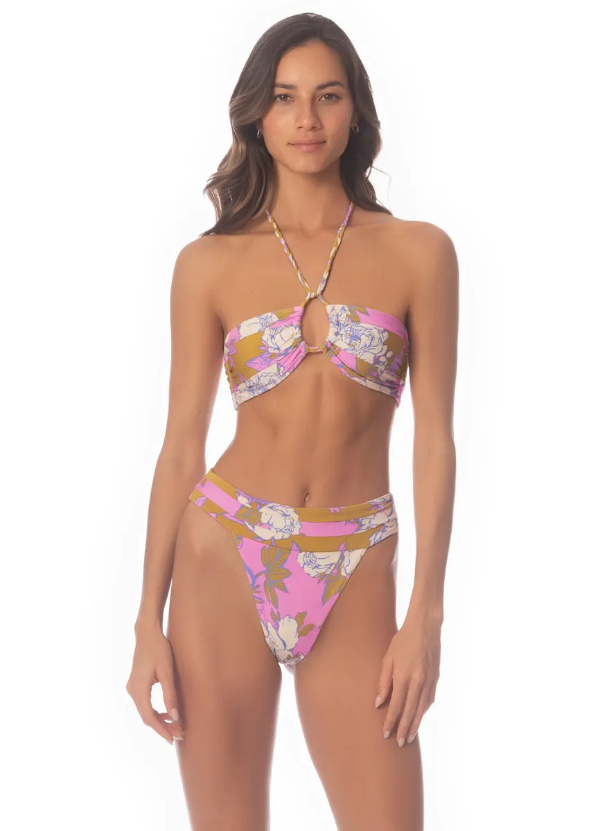 Maaji Pink Fiore Sienna High Rise Classic Bikini Bottom Maaji