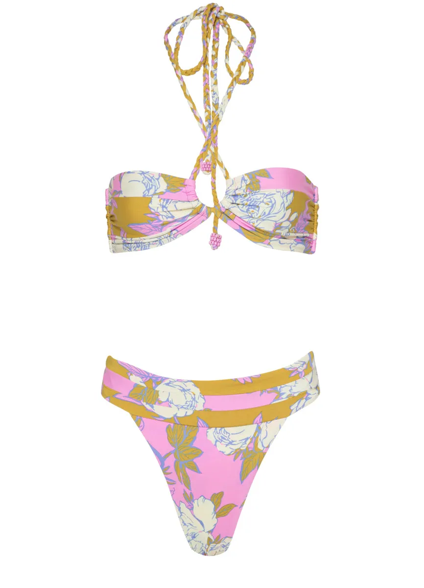 Maaji Pink Fiore Sienna High Rise Classic Bikini Bottom Maaji