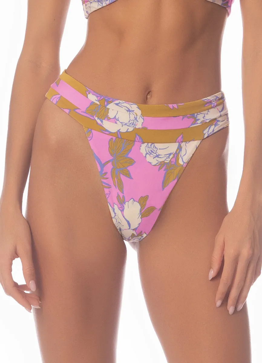 Maaji Pink Fiore Sienna High Rise Classic Bikini Bottom Maaji