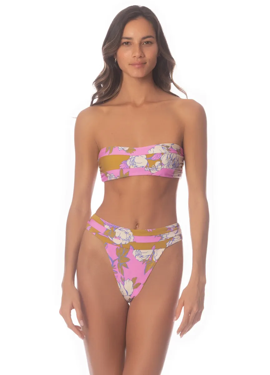 Maaji Pink Fiore Sienna High Rise Classic Bikini Bottom Maaji