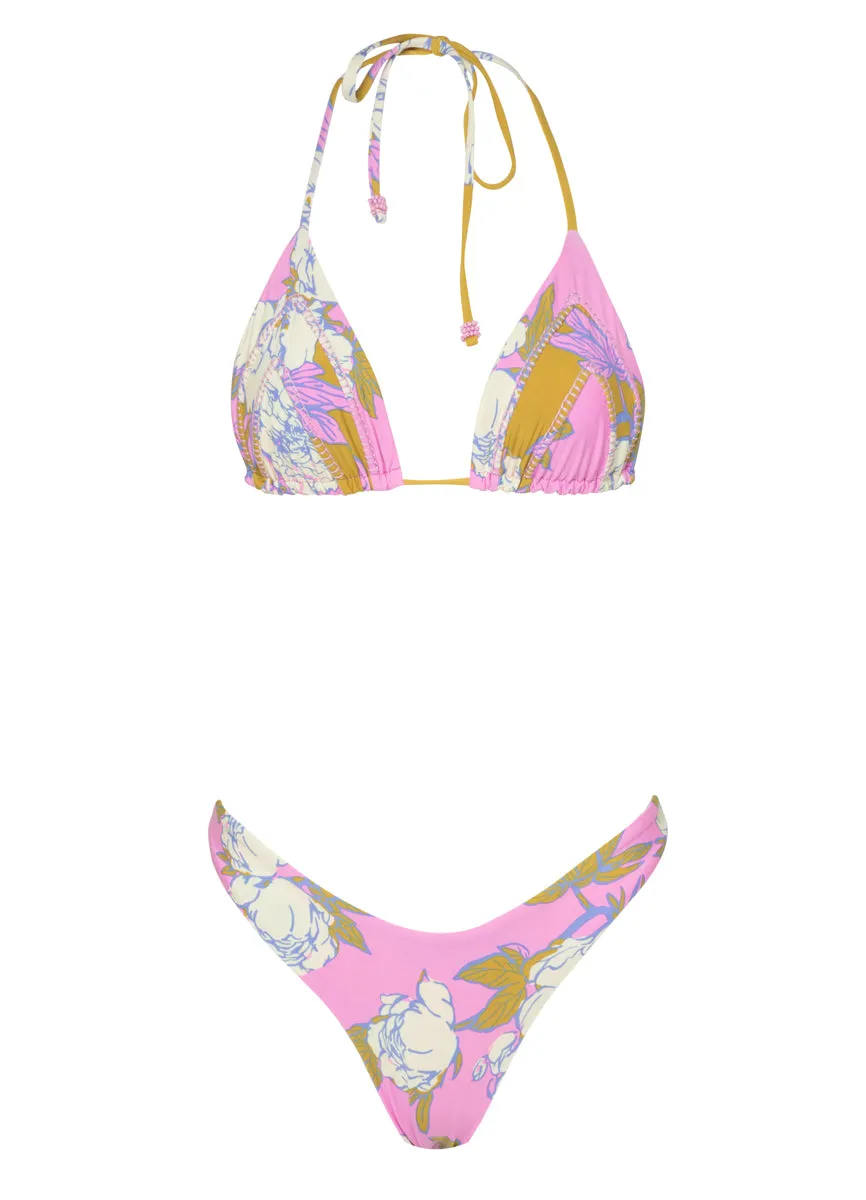 Maaji Pink Fiore Splendour Regular Rise Thin Side  Bikini Bottom Maaji