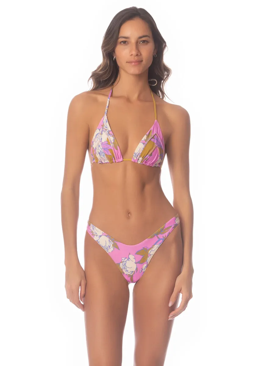 Maaji Pink Fiore Splendour Regular Rise Thin Side  Bikini Bottom Maaji