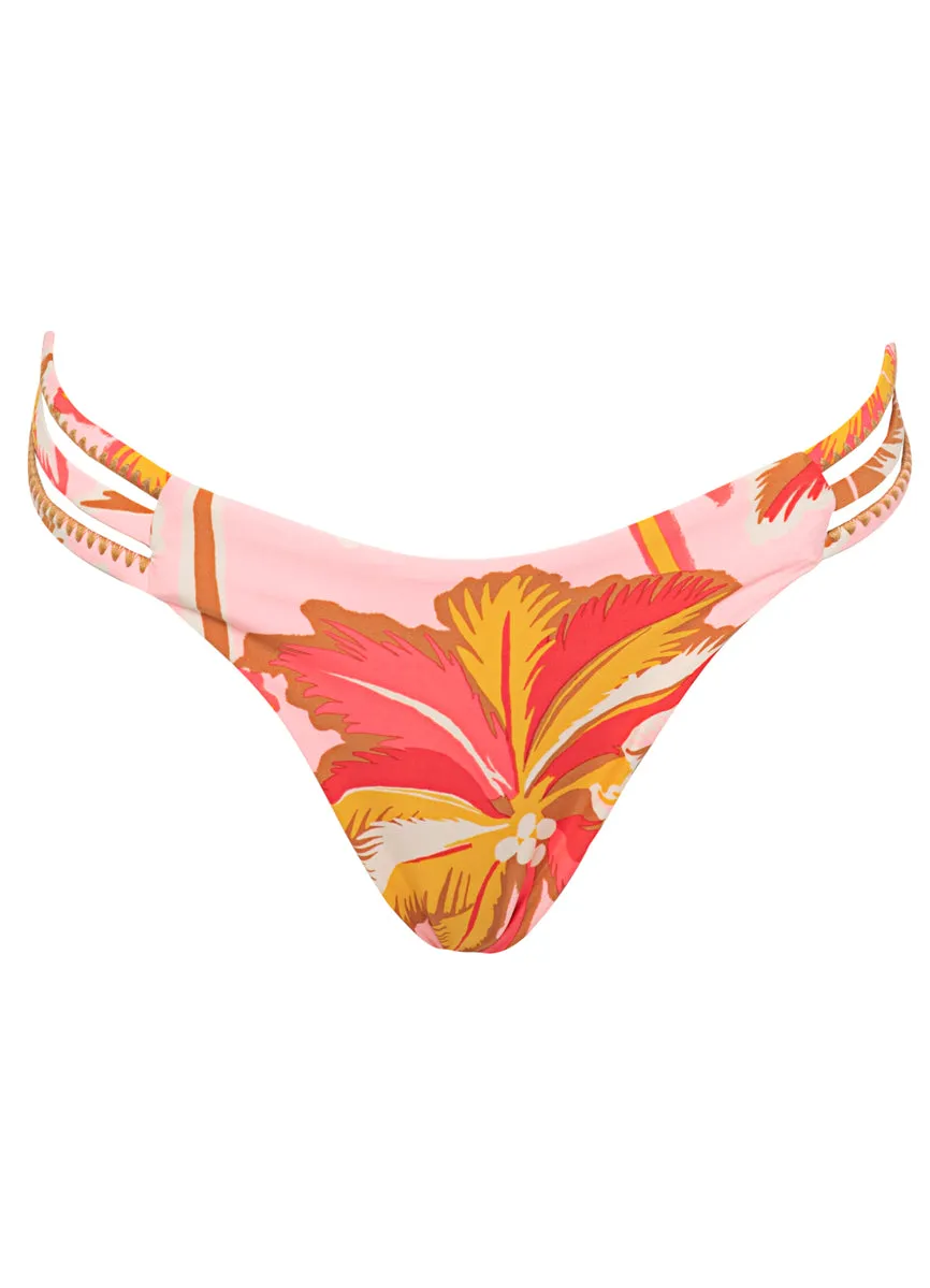 Maaji Pink Palms Squinny Low Rise Triple Strap  Bikini Bottom Maaji