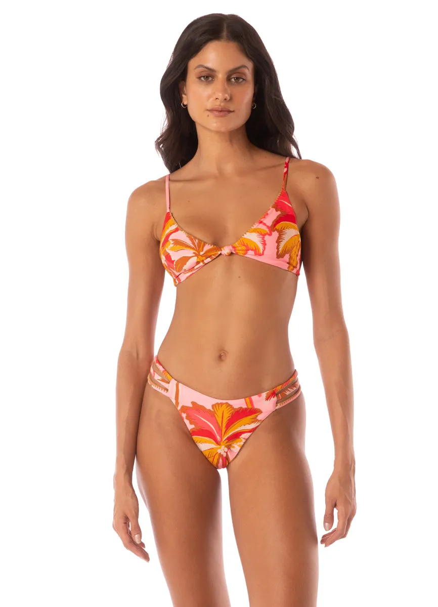 Maaji Pink Palms Squinny Low Rise Triple Strap  Bikini Bottom Maaji