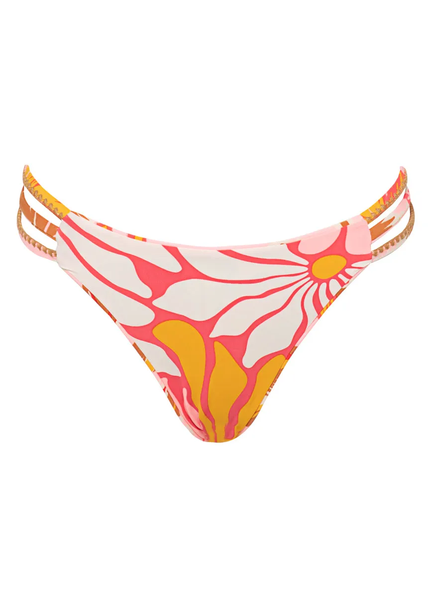 Maaji Pink Palms Squinny Low Rise Triple Strap  Bikini Bottom Maaji
