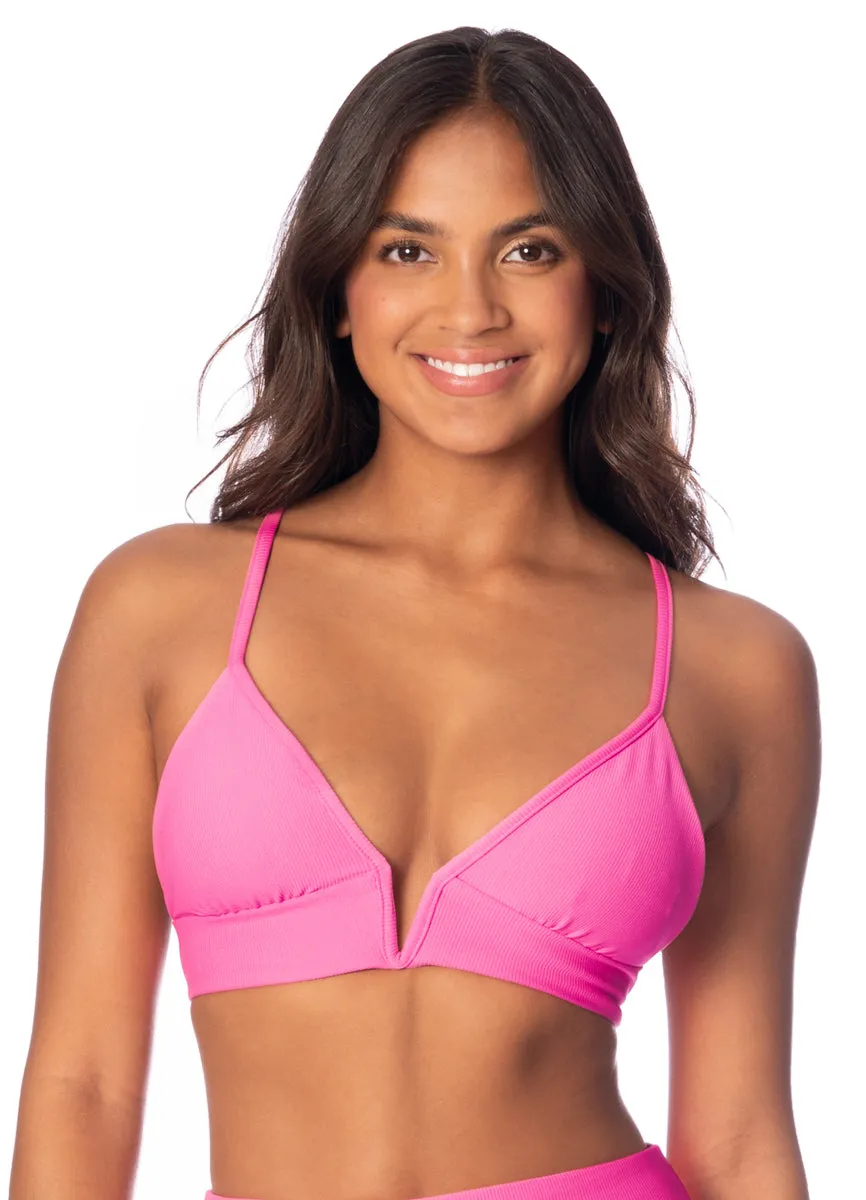 Maaji Radiant Pink Parade Long Line Triangle Bikini Top Maaji