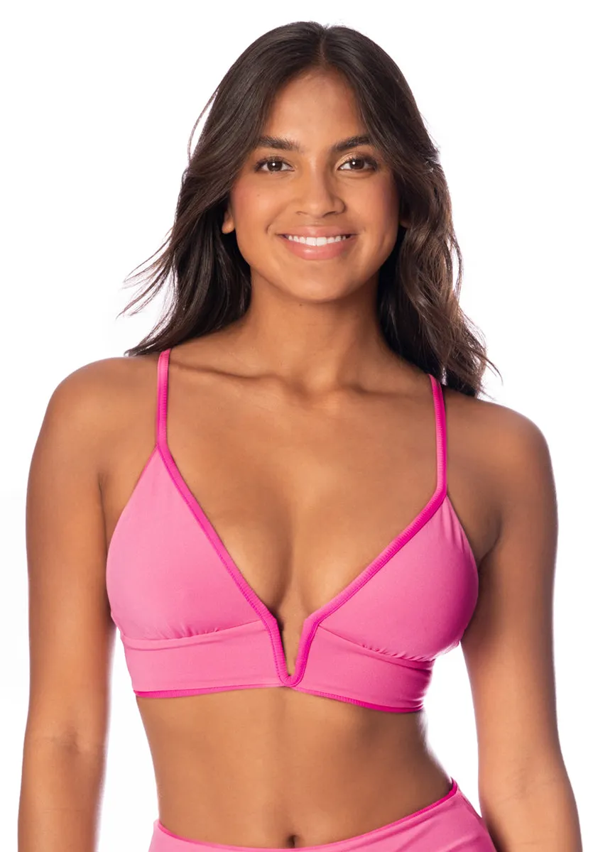 Maaji Radiant Pink Parade Long Line Triangle Bikini Top Maaji