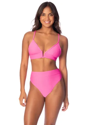 Maaji Radiant Pink Parade Long Line Triangle Bikini Top Maaji