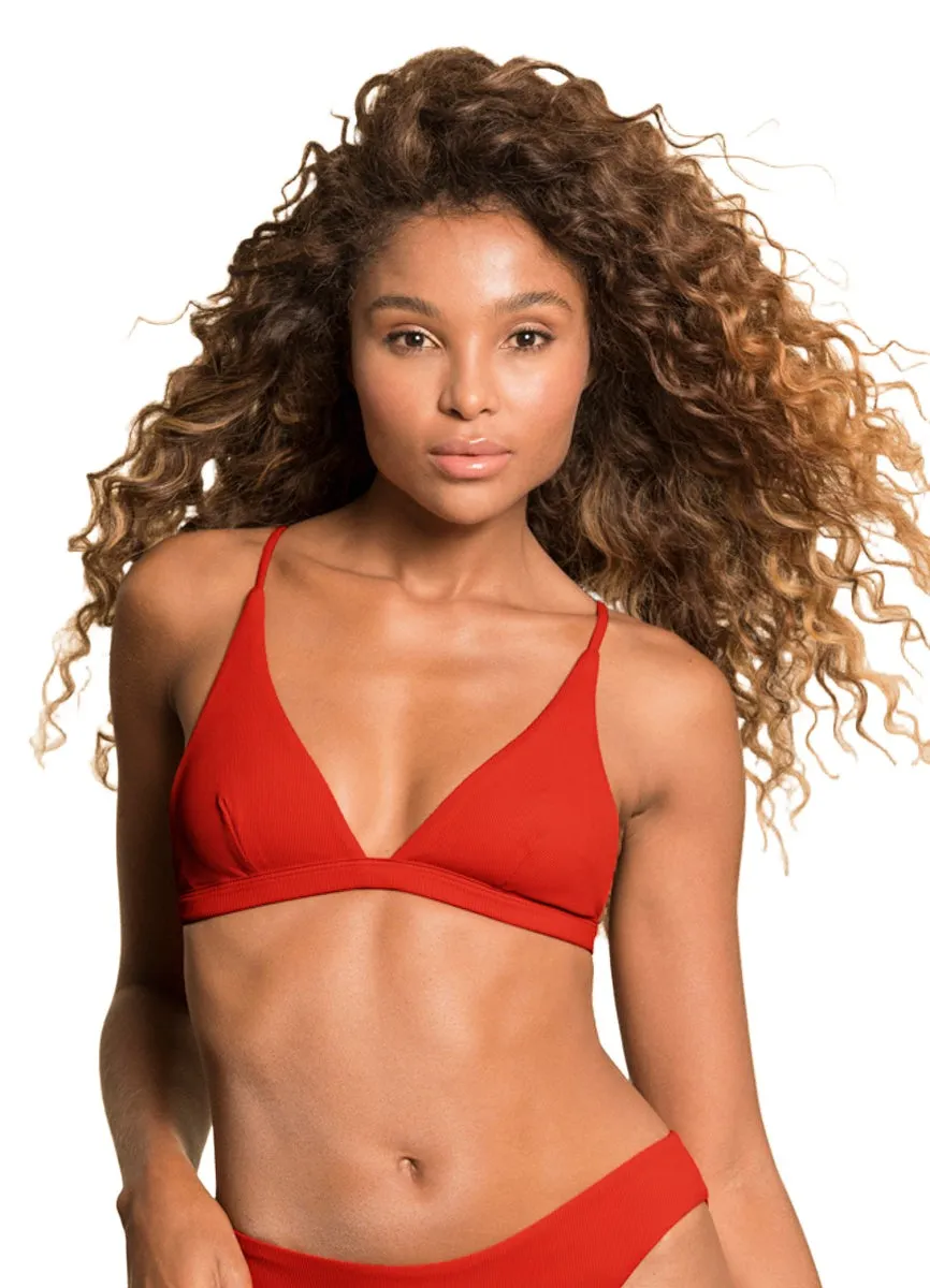 Maaji Red Camelia Ivy Fixed Triangle Bikini Top Maaji
