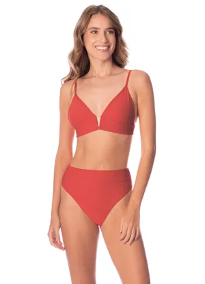 Maaji Red Camelia Parade Long Line Triangle Bikini Top Maaji