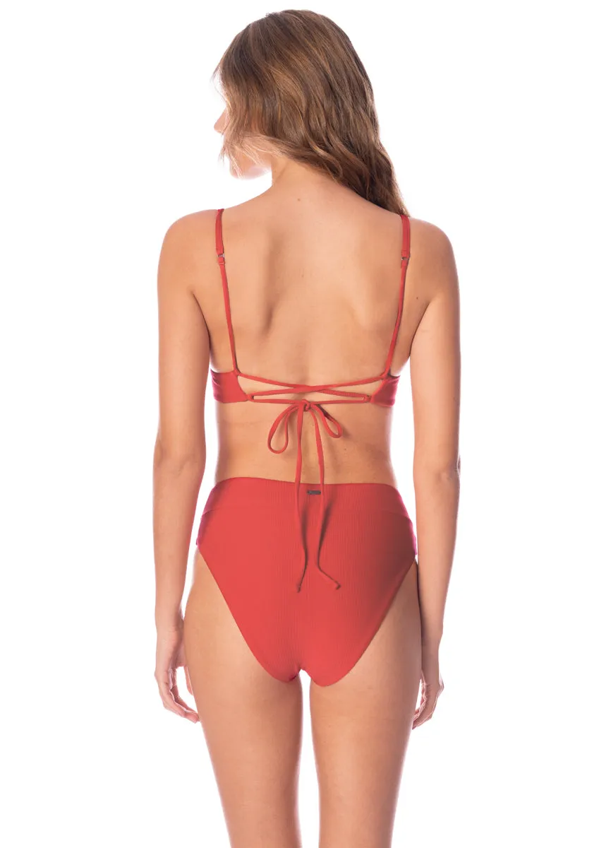Maaji Red Camelia Parade Long Line Triangle Bikini Top Maaji